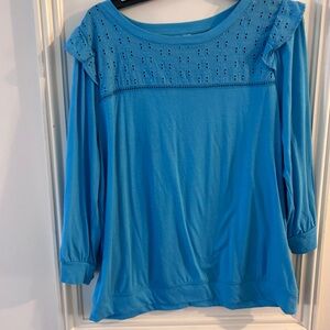 Cato Bright Blue Eyelet Yoke Long Sleeve Top
